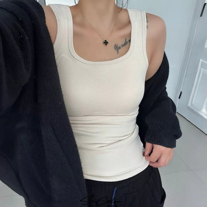 Cozy 暖🔥寬肩加絨保暖固定杯中長版背心bratop 小可愛 女裝上衣