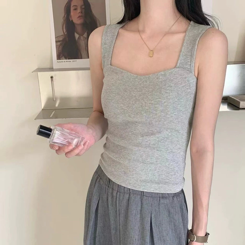 Cozy  寬肩方領遮副乳顯瘦固定杯中長版bratop