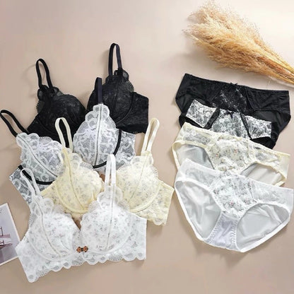 Cozy 無鋼圈內衣 成套內衣【集中包覆】蕾絲 軟支撐 舒適 透氣 內衣褲組 收副乳 小胸聚攏 內衣 女生內衣