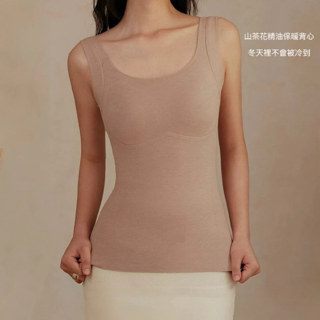 Cozy 行走的暖爐🔥寬肩羊毛蠶絲抗寒保暖包覆暖宮彈性固定杯長版背心 bratop