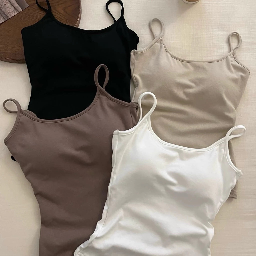 Cozy 細肩棉質大U美背顯瘦固定杯bratop 女裝上衣 小可愛 露背 性感