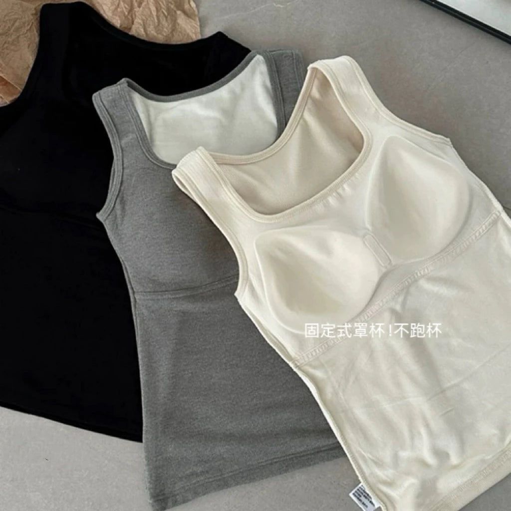 Cozy 暖🔥寬肩加絨保暖固定杯中長版背心bratop 小可愛 女裝上衣