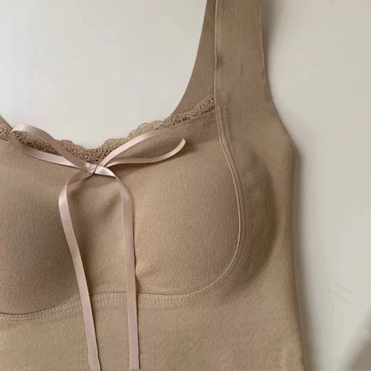 Cozy 秋冬款！無痕蝴蝶結德絨保暖背心固定杯發熱背心 保暖背心 發熱衣