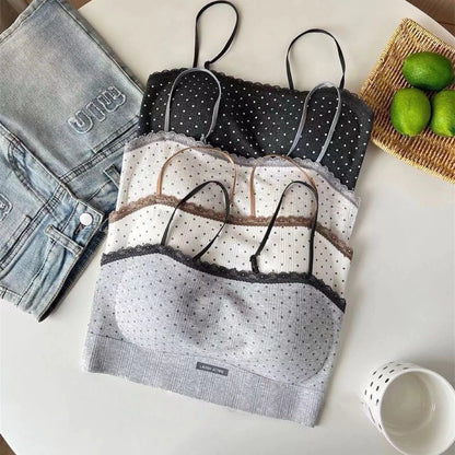 Cozy 甜美蕾絲波點棉質固定杯bratop小可愛 女裝上衣