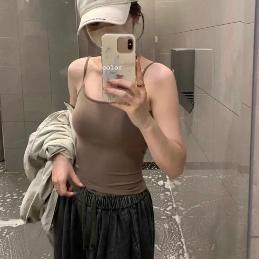 Cozy 細肩棉質大U美背顯瘦固定杯bratop 女裝上衣 小可愛 露背 性感