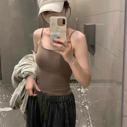 Cozy 細肩棉質大U美背顯瘦固定杯bratop 女裝上衣 小可愛 露背 性感