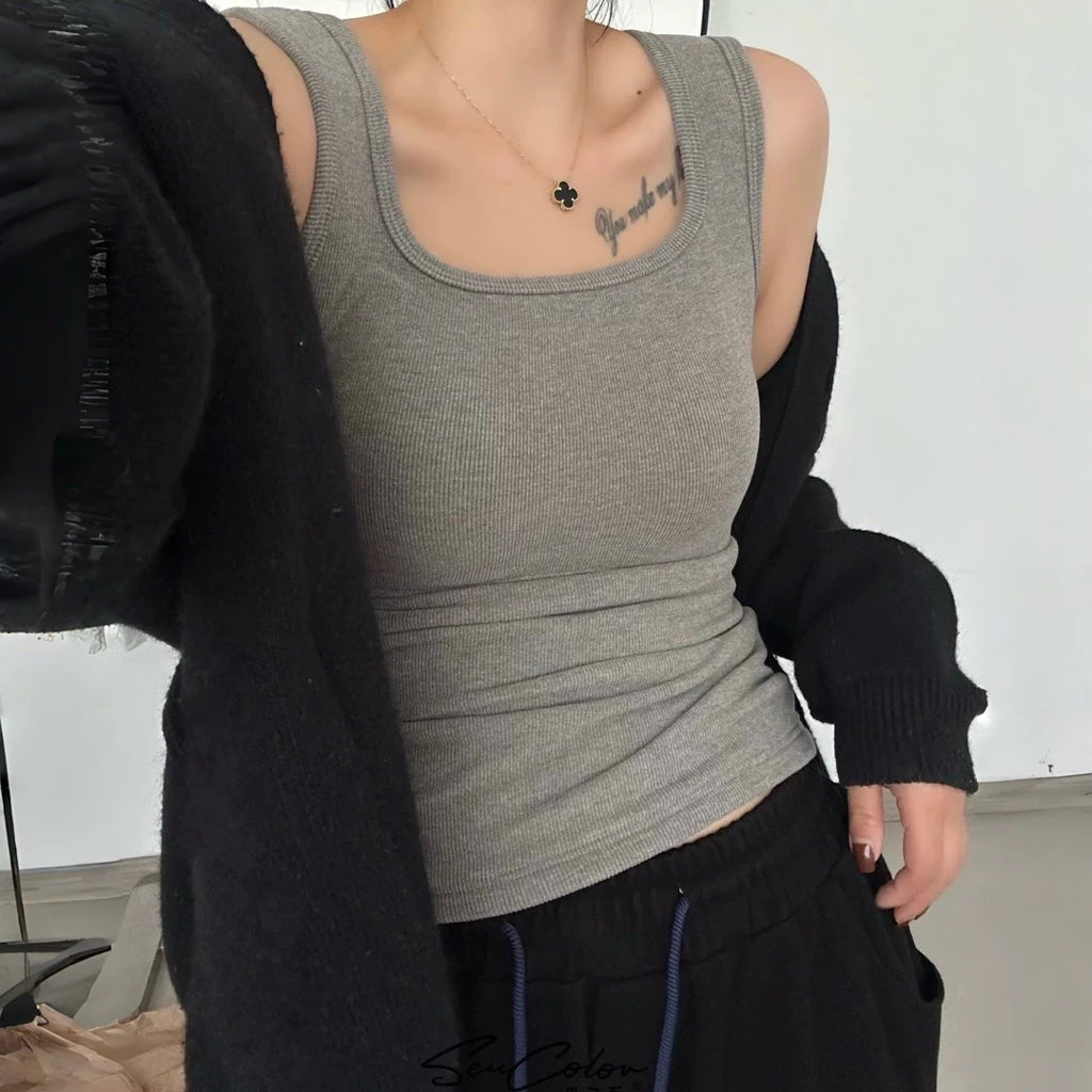 Cozy 暖🔥寬肩加絨保暖固定杯中長版背心bratop 小可愛 女裝上衣