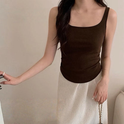 Cozy 寬肩方領抓皺顯瘦磨毛固定杯bratop 小可愛 女裝上衣