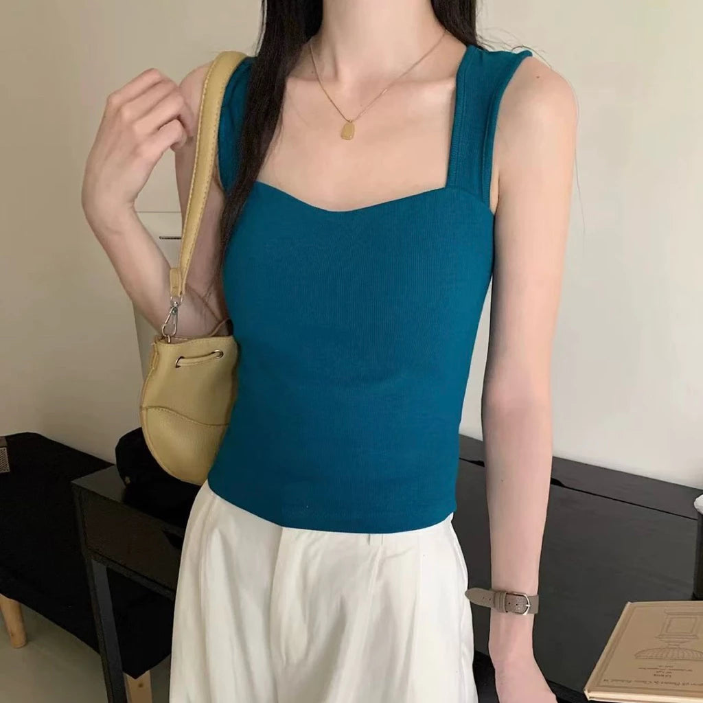 Cozy  寬肩方領遮副乳顯瘦固定杯中長版bratop