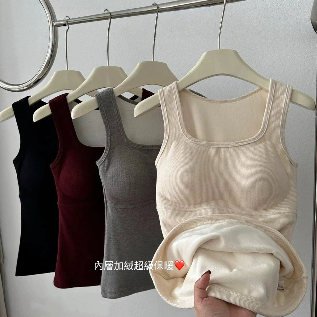 Cozy 暖🔥寬肩加絨保暖固定杯中長版背心bratop 小可愛 女裝上衣