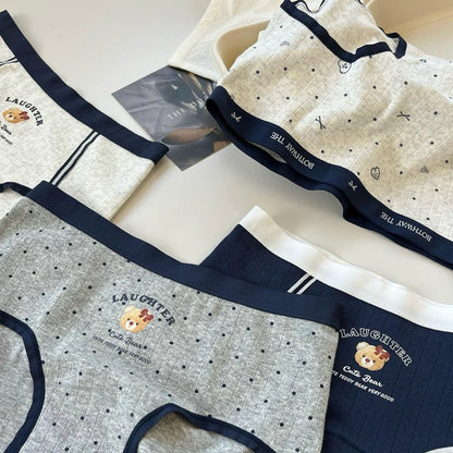 Cozy 學院風小熊棉質包臀彈性中腰內褲