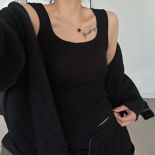 Cozy 暖🔥寬肩加絨保暖固定杯中長版背心bratop 小可愛 女裝上衣