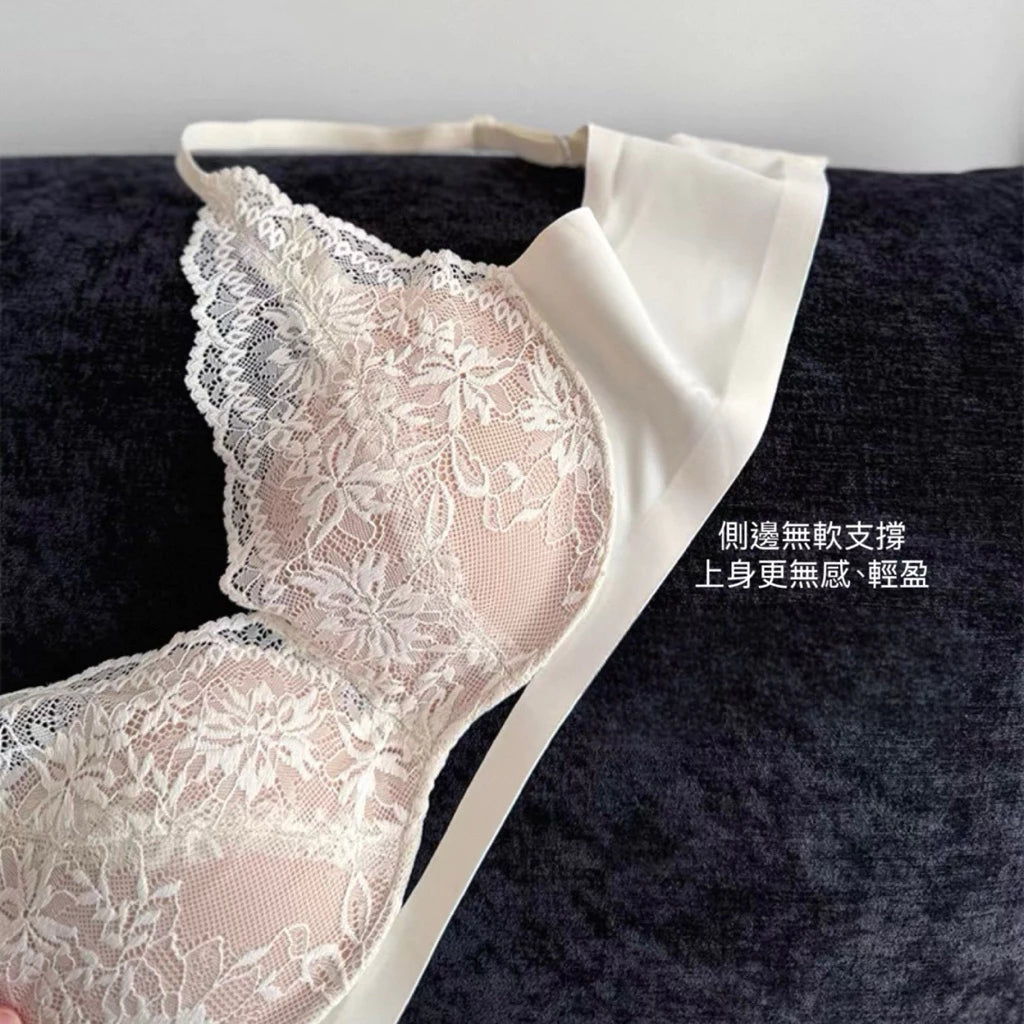 Cozy 【法式浪漫】絕美蕾絲無鋼圈內衣 無鋼圈內衣 女生內衣 裸感無痕 托高 深V 蕾絲刺繡 小胸內衣 調整型內衣