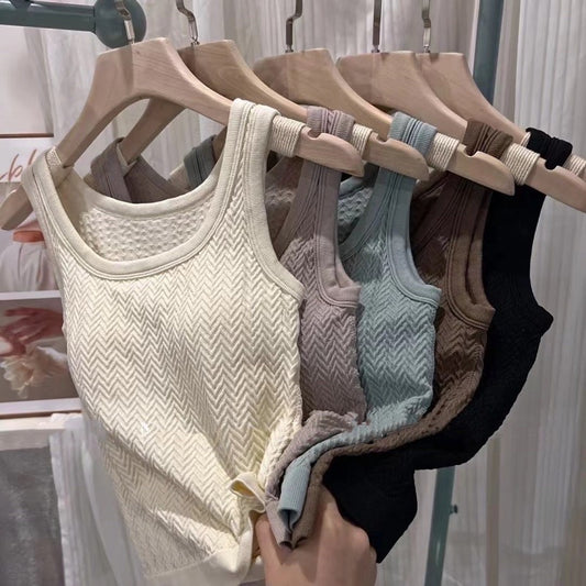 Cozy寬肩針織保暖乳膠固定杯 磨毛發熱中長版背心